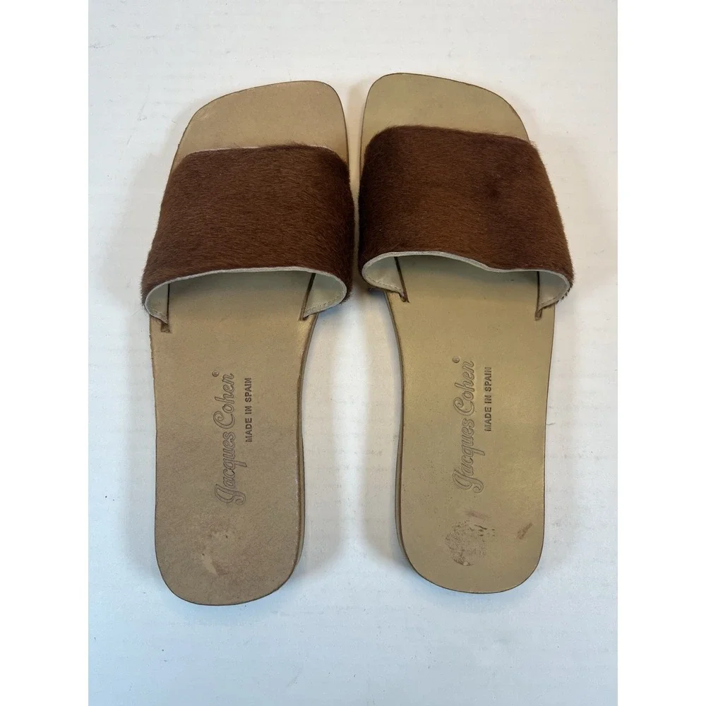 Jacques Cohen Cowhide Slides Open Toe Loop Slide Sandals Womens Size 7 Spain